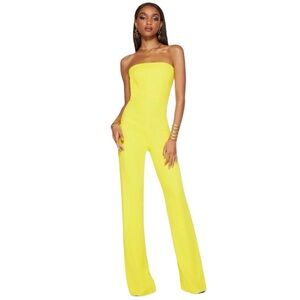 Elegant Yellow Strapless Jumpsuit